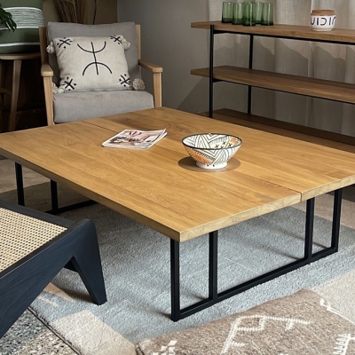 Wood on steel coffee table 