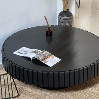 BLACK WHEEL COFFEE TABLE
